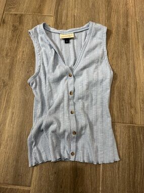 Universal Thread Light Blue Ribbed Button Tank